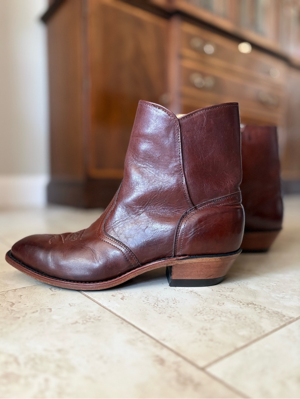 Boulet Ranch Hand Tan Leather Western Dress Ankle Boots Size  11 EEE Extra Wide